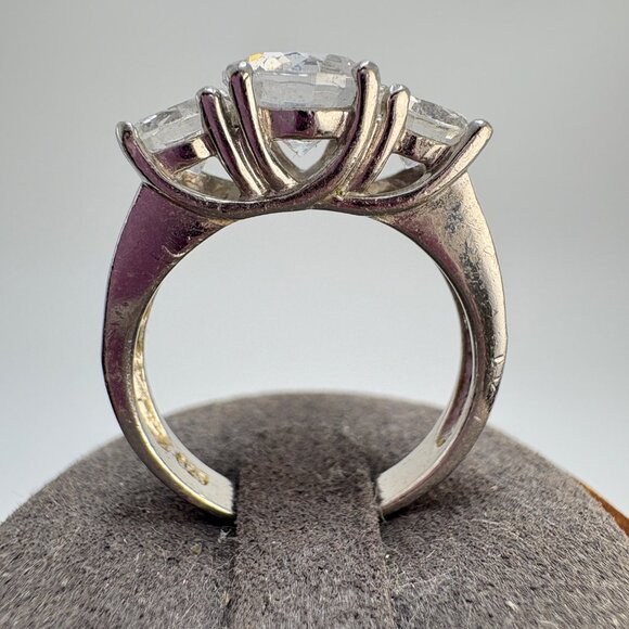 VTG Sterling Silver 925 Three Stone Cubic Zirconia Statement Ring Size 8.75 - Picture 6 of 12